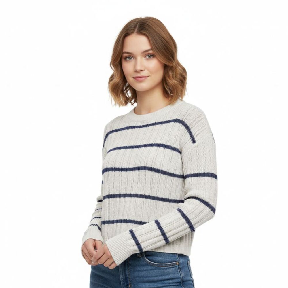 Aeropostale Striped Knit Sweater Womens XS White Blue Preppy